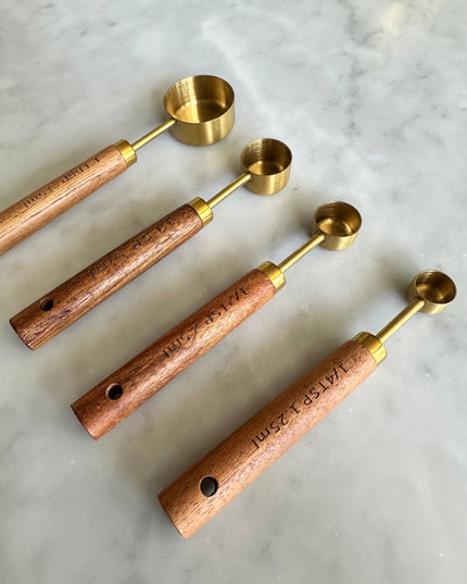 Acacia Wood and Gold Measuring Cups, Set of 8
