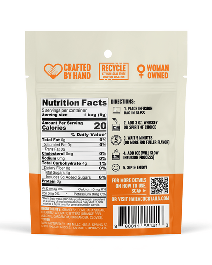 Old Fashioned Infusion Kit – Travel Cocktail Tea Bags - Classic