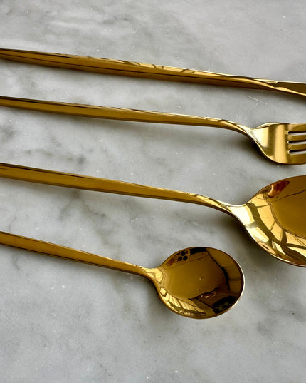 Modern Sleek Gold Flatware, Set of 16