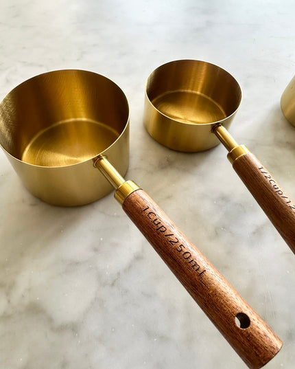 Acacia Wood and Gold Measuring Cups, Set of 8