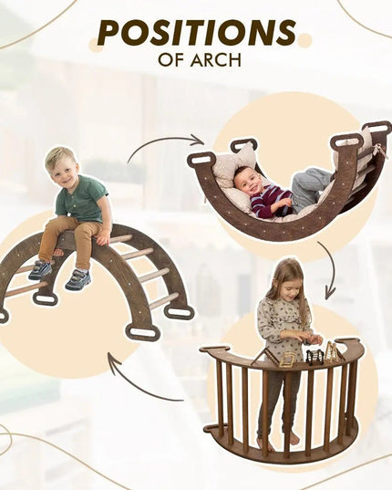 3in1 Montessori Climbing Set: Climbing Arch + Slide Board + Cushion – Chocolate