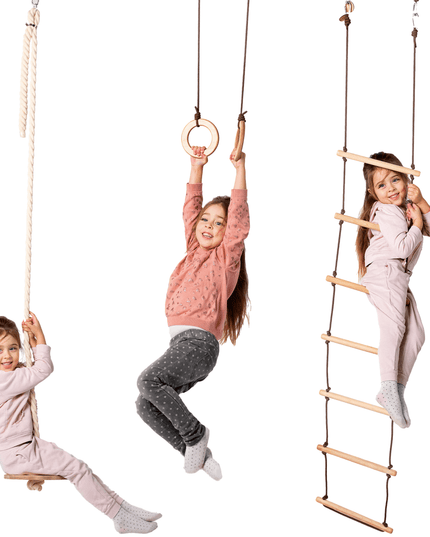 3in1 Swing & Climbing Set: Rope Ladder, Gym Rings & Disc Swing