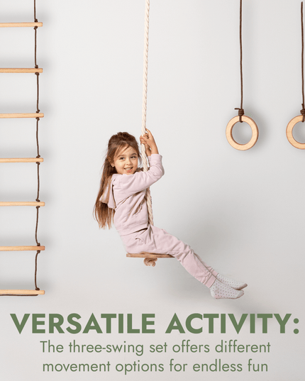 3in1 Swing & Climbing Set: Rope Ladder, Gym Rings & Disc Swing