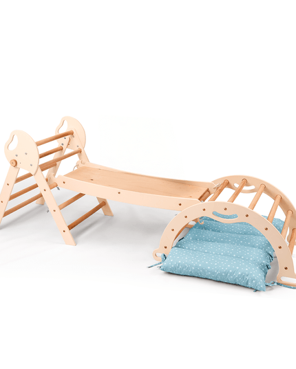 4in1 Montessori Climbing Set: Pikler Triangle, Arch, Slide Board, and Cushion for Toddlers (1–3 Years)