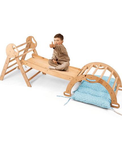 4in1 Montessori Climbing Set: Pikler Triangle, Arch, Slide Board, and Cushion for Toddlers (1–3 Years)