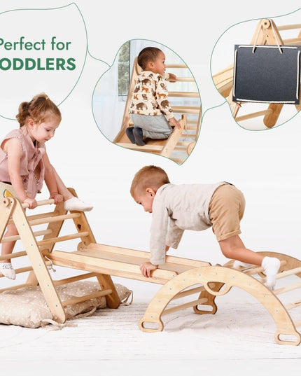 4in1 Montessori Climbing Set: Triangle Ladder + Climbing Arch + Slide Board + Cushion (1-3 y.o)