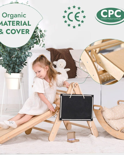 4in1 Montessori Climbing Set: Triangle Ladder + Climbing Arch + Slide Board + Cushion (1-3 y.o)