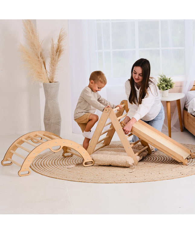 4in1 Montessori Climbing Set: Triangle Ladder + Climbing Arch + Slide Board + Cushion (1-3 y.o)