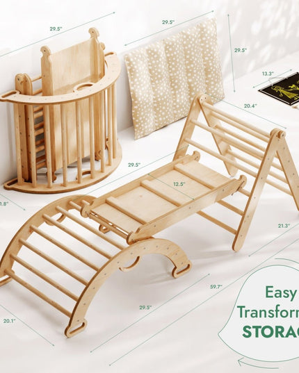 4in1 Montessori Climbing Set: Triangle Ladder + Climbing Arch + Slide Board + Cushion (1-3 y.o)