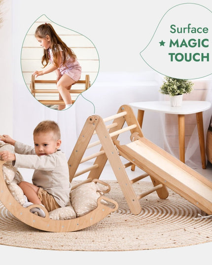4in1 Montessori Climbing Set: Triangle Ladder + Climbing Arch + Slide Board + Cushion (1-3 y.o)