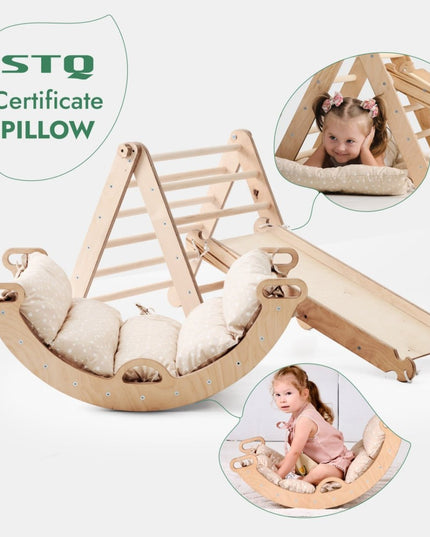 4in1 Montessori Climbing Set: Triangle Ladder + Climbing Arch + Slide Board + Cushion (1-3 y.o)