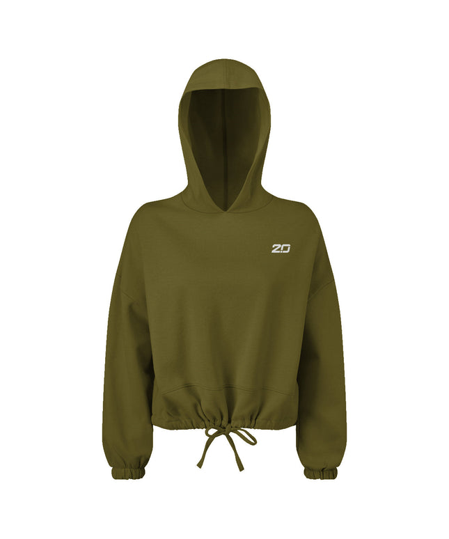Cropped Oversize Hooded Sweatshirt (Olive)