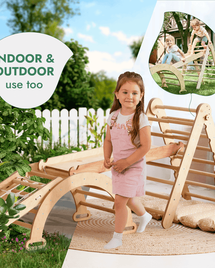 5in1 Montessori Climbing Set: Triangle Ladder + Arch/Rocker + Slide Board/Ramp + Netting rope + Cushion