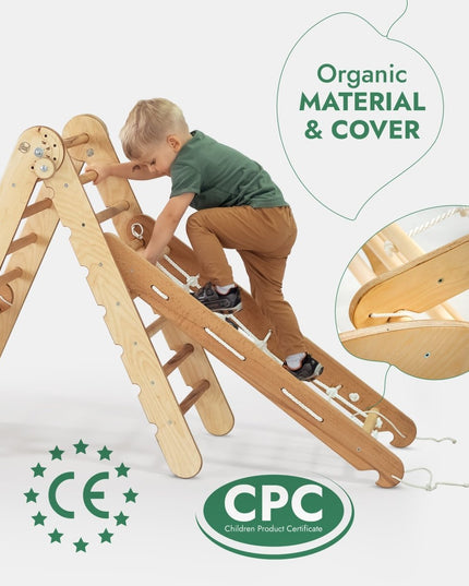 5in1 Montessori Climbing Set: Triangle Ladder + Arch/Rocker + Slide Board/Ramp + Netting rope + Cushion