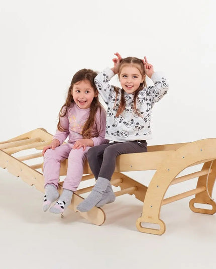 5in1 Montessori Climbing Set: Triangle Ladder + Climbing Arch + Slide Board + Climbing Net + Art Addition