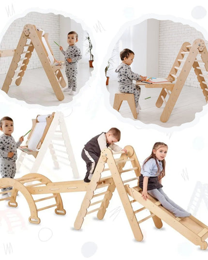 5in1 Montessori Climbing Set: Triangle Ladder + Climbing Arch + Slide Board + Climbing Net + Art Addition