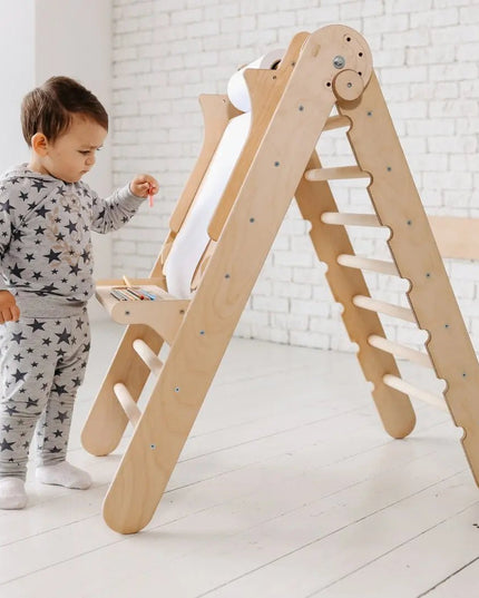 5in1 Montessori Climbing Set: Triangle Ladder + Climbing Arch + Slide Board + Climbing Net + Art Addition