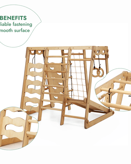 6in1 Indoor Jungle Gym for Toddler: Playground + Swings Set + Slide Board + Rope + Stairs