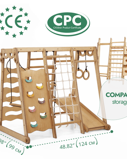 6in1 Indoor Jungle Gym for Toddler: Playground + Swings Set + Slide Board + Rope + Stairs