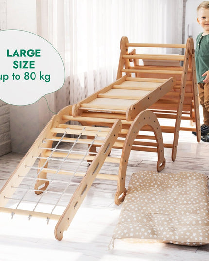 6in1 Montessori Climbing Set: Triangle Ladder + Arch/Rocker + Slide/Ramp + Net + Cushion + Art Addition