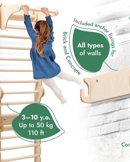 6in1 Wooden Swedish Wall / Climbing ladder for Children + Swing Set + Slide Board