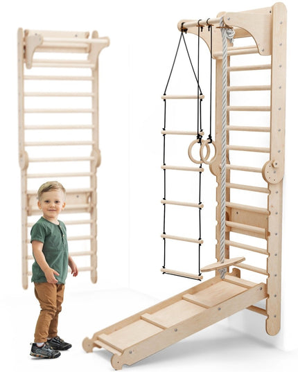 6in1 Wooden Swedish Wall / Climbing ladder for Children + Swing Set + Slide Board