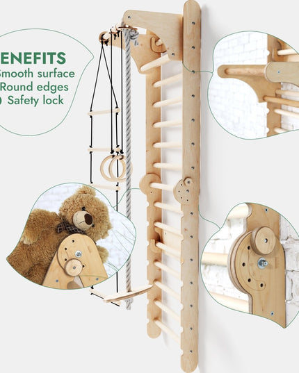 6in1 Wooden Swedish Wall / Climbing ladder for Children + Swing Set + Slide Board