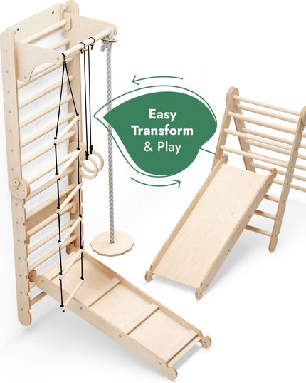 6in1 Wooden Swedish Wall / Climbing ladder for Children + Swing Set + Slide Board