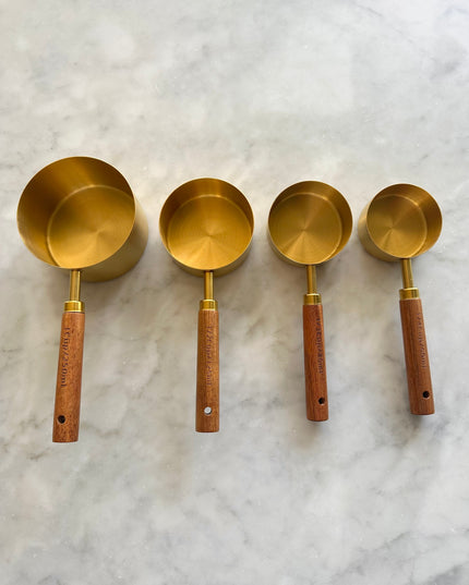 Acacia Wood and Gold Measuring Cups, Set of 8