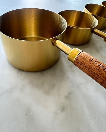 Acacia Wood and Gold Measuring Cups, Set of 8