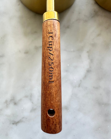 Acacia Wood and Gold Measuring Cups, Set of 8
