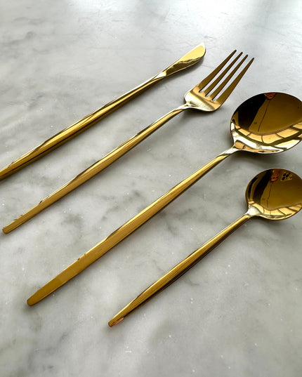 Modern Sleek Gold Flatware, Set of 16