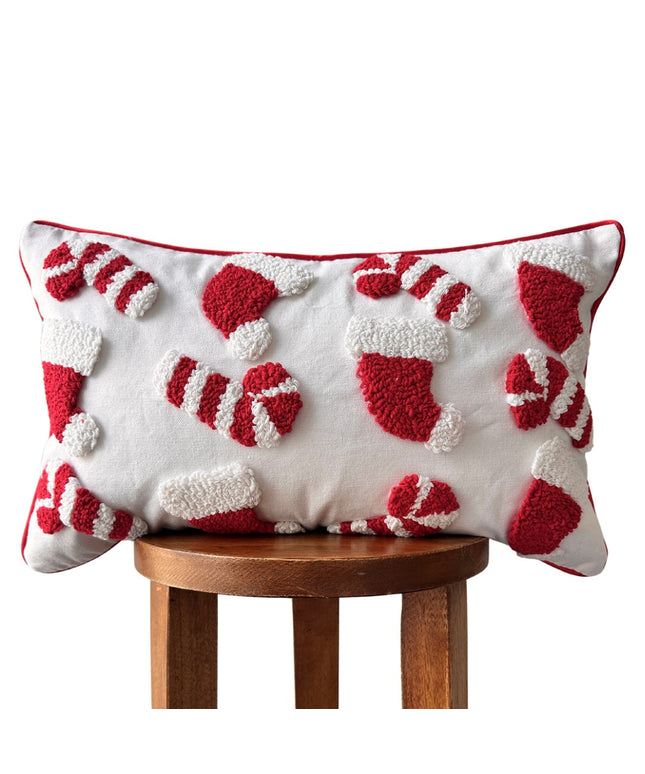 Candy Cane & Santa Hat Lumbar Pillow Cover