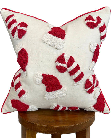 Candy Cane & Santa Hat Pillow Cover
