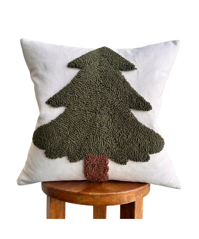 Forest Green Tufted Christmas Tree Pillow Cover