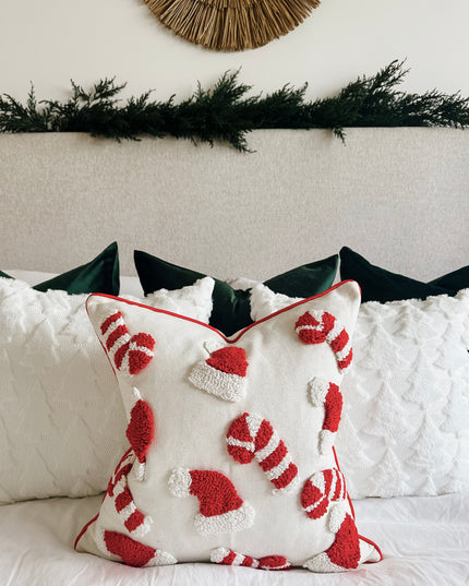 Candy Cane & Santa Hat Pillow Cover