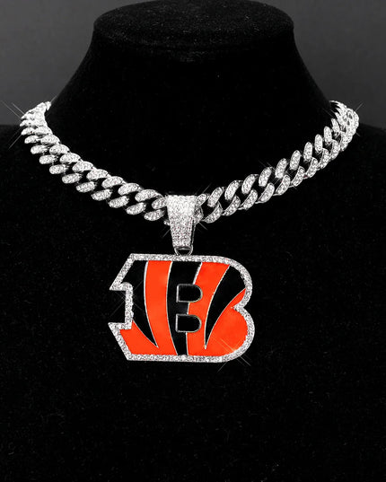 Sports Customized LOGO Pendant Necklace with Iced Out Cuban Chains for Football Fans Birthday Gifts