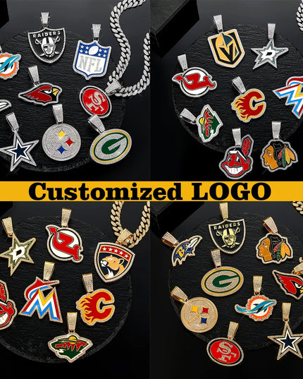 Sports Customized LOGO Pendant Necklace with Iced Out Cuban Chains for Football Fans Birthday Gifts