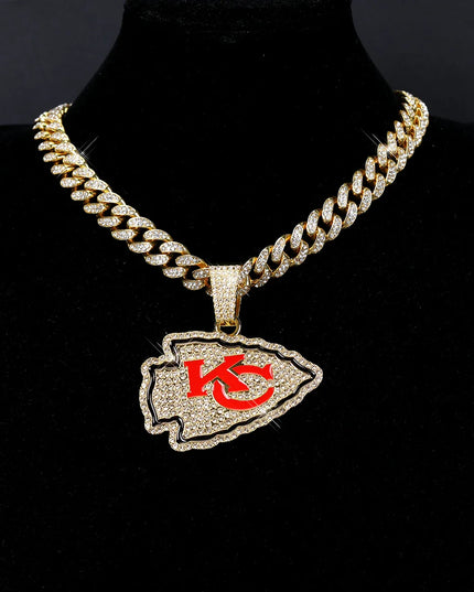 Sports Customized LOGO Pendant Necklace with Iced Out Cuban Chains for Football Fans Birthday Gifts
