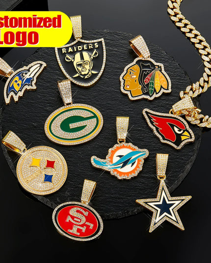 Sports Customized LOGO Pendant Necklace with Iced Out Cuban Chains for Football Fans Birthday Gifts