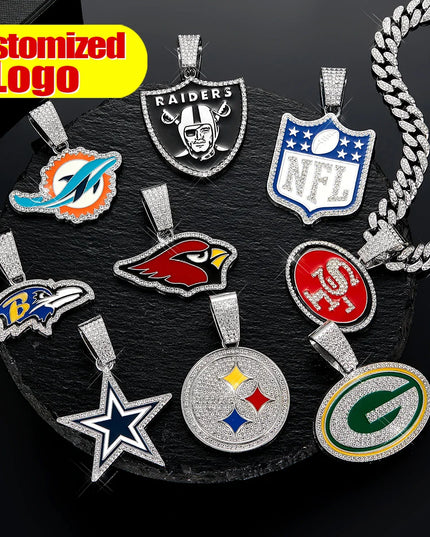 Sports Customized LOGO Pendant Necklace with Iced Out Cuban Chains for Football Fans Birthday Gifts