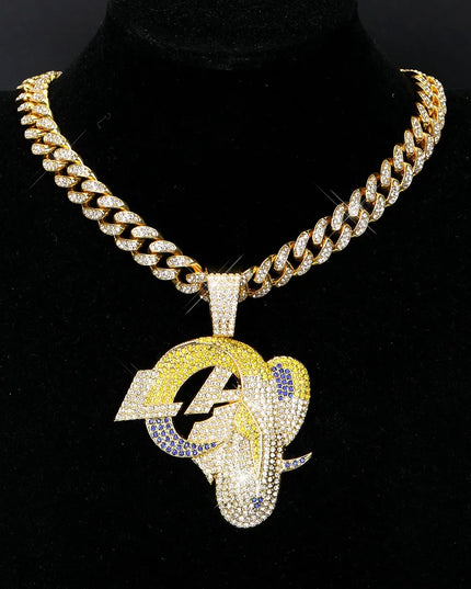 Sports Customized LOGO Pendant Necklace with Iced Out Cuban Chains for Football Fans Birthday Gifts