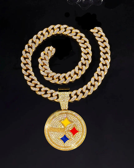 Sports Customized LOGO Pendant Necklace with Iced Out Cuban Chains for Football Fans Birthday Gifts