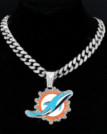 Sports Customized LOGO Pendant Necklace with Iced Out Cuban Chains for Football Fans Birthday Gifts