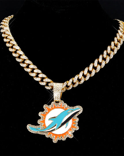 Sports Customized LOGO Pendant Necklace with Iced Out Cuban Chains for Football Fans Birthday Gifts