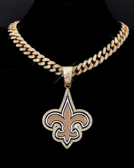 Sports Customized LOGO Pendant Necklace with Iced Out Cuban Chains for Football Fans Birthday Gifts