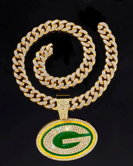 Sports Customized LOGO Pendant Necklace with Iced Out Cuban Chains for Football Fans Birthday Gifts