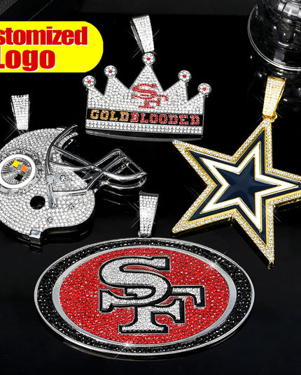Sports Customized LOGO Pendant Necklace with Iced Out Cuban Chains for Football Fans Birthday Gifts