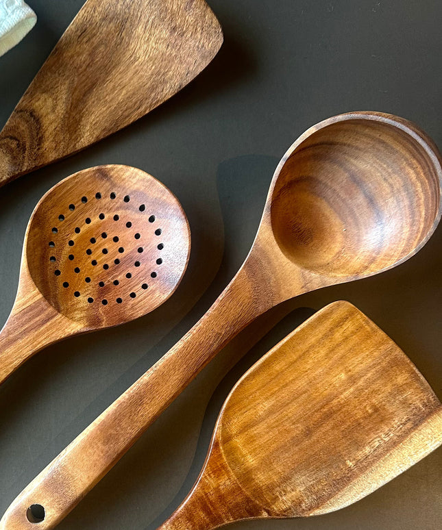 Teak Wooden Utensils, Set of 4