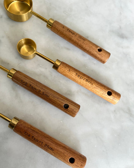 Acacia Wood and Gold Measuring Cups, Set of 8